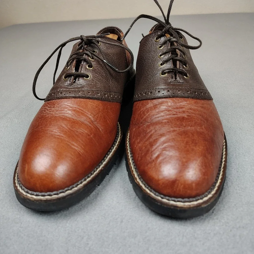 HS Trask Shoe Men 10.5N Brown Bison Leather Oxford Loafer 2 Tone Saddle USA Made